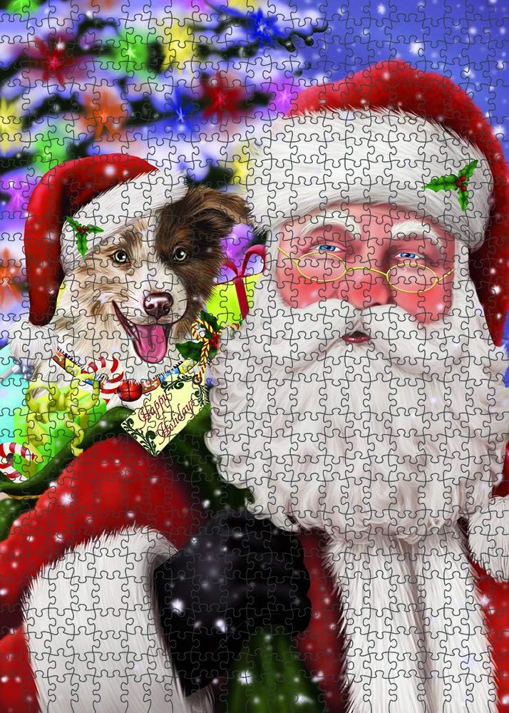 Christmas Santa with Presents and Border Collie Dog Jigsaw Puzzle for Adults - Animal Printed Interlocking Puzzle Game Artwork - Gift for Dog Lover's - 1000 Pcs 29.5"x19.7", PZLE56249