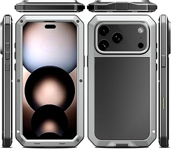Compatiable with iPhone 17 Pro Case,360 Full Body Protective Cover Heavy Duty Shockproof [Tough Armour] Aluminum Alloy Metal Case with Silicone Built-in Screen Protector - Silver