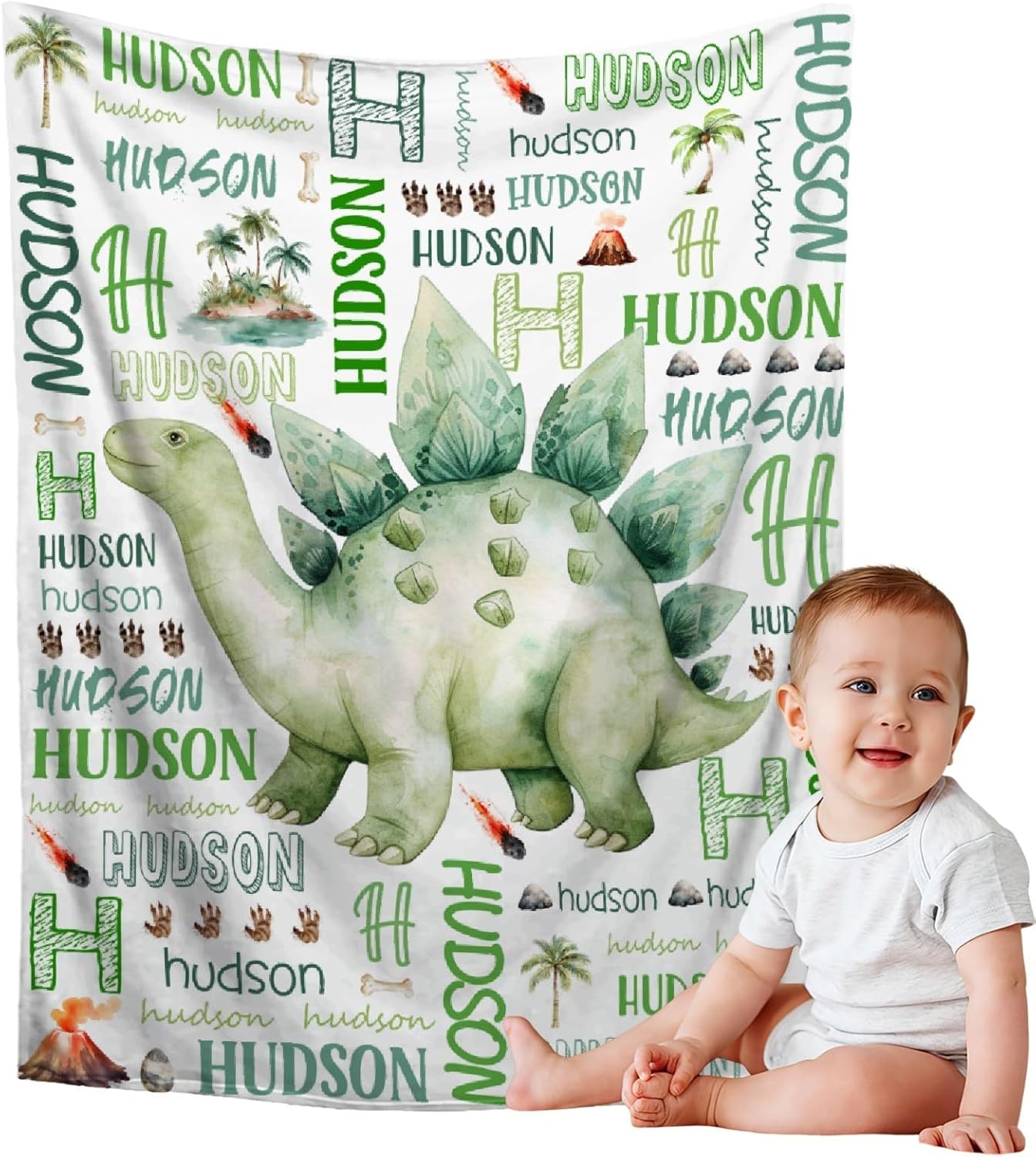 Custom Dinosaur Blanket - Personalized Blanket Gifts for Girls Boys - Ultra Soft Customized Blanket for Couch/Sofa/Travel/Camping Home Decor,60"x80"-Adults/Twin Size