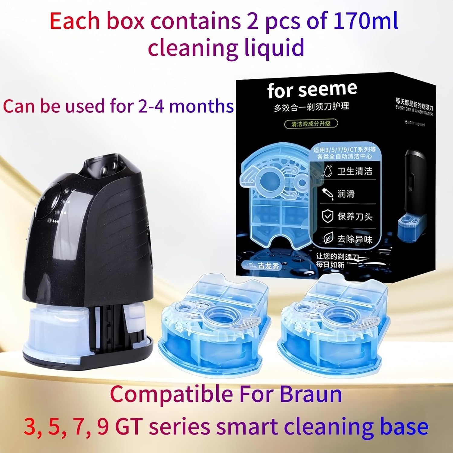 Compatible With Braun, PACK OF 2 170ml Clean And Renew Refill Cartridges CCR2/4, Razor Cleaning Solution, Cleans Your Shaver, Removes Residual Hair & Skin Particles