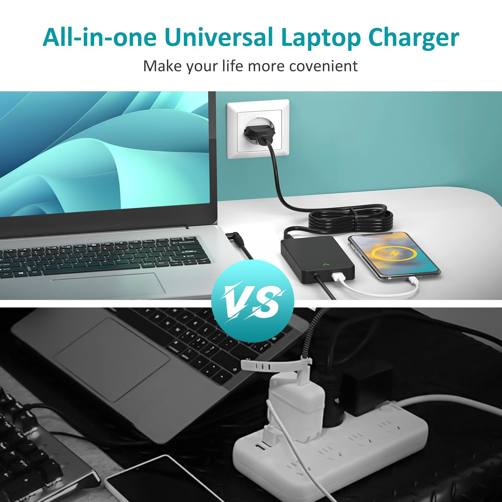 100W 90W 65W 45W Chargeur Universel PC Portable 12V, 15V, 18,5V 19V 19,5V 20V Adaptateur Alimentation Ordinateur pour HP Dell Toshiba IBM Lenovo Acer ASUS Samsung Sony Fujitsu, Pas de USB-C
