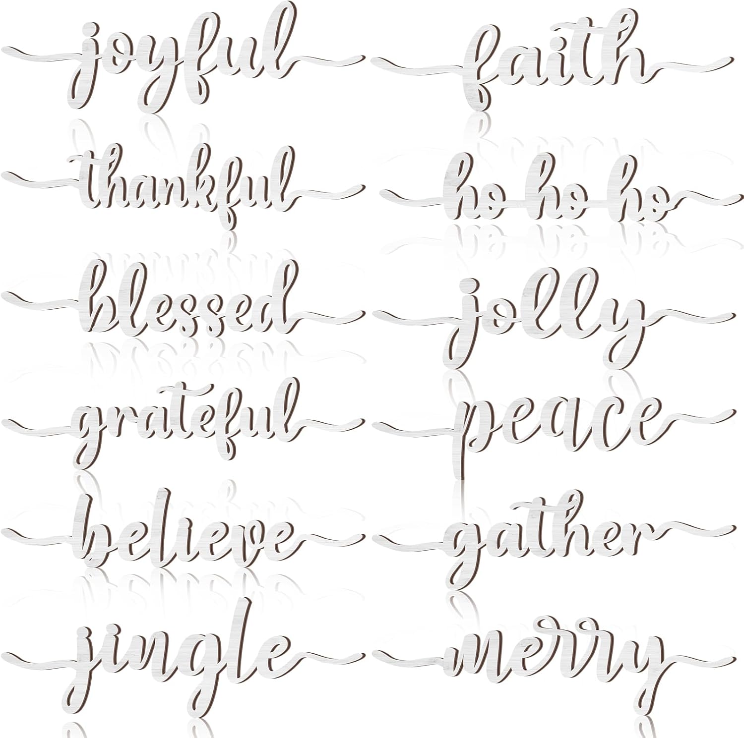 12 Pieces Christmas Word Cutout Wood Cutout Joyful Merry