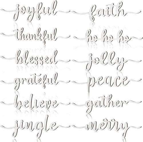 Miniatura 16 de 12 piezas de letreros de madera con palabras navideñas recortadas "Joyful Merry Thankful Grateful Blessed Peace Gather" para decoración de plato