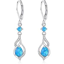 CiNily Leverback Earrings for Women Teens, Created Opal Dangle Drop Earrings Silver Plated Opal Jewelry Gift for Bridal, Wedding, Prom, Party, Pageant, 14k White Gold | Rose Gold | Gold Plated