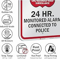 Vista 7 de SmartSign Letrero de metal con texto en inglés "Warning Area Under Live/Recorded Surveillance, Alarm Connected to Police", aluminio de 63 mil