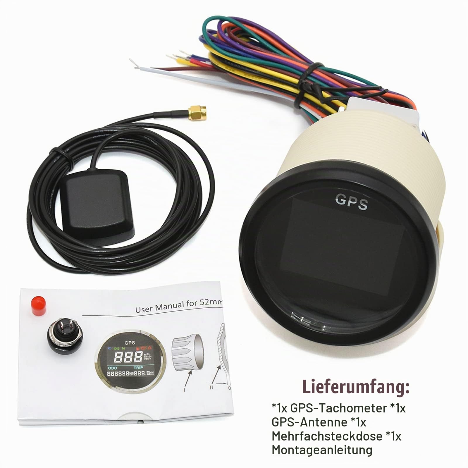 Boot GPS Tachometer 52mm Digital Entfernungsmesser Wasserdicht IP67 KMH MPH Knoten Einstellbare Tacho für Auto Motorrad LKW (Schwarz)