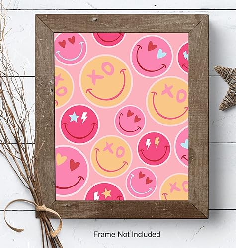 Miniatura 8 de YELLOWBIRD ART & DESIGN Póster artístico de pared con cara sonriente de 8 x 10 pulgadas, color rosa y amarillo, decoración de pared retro con