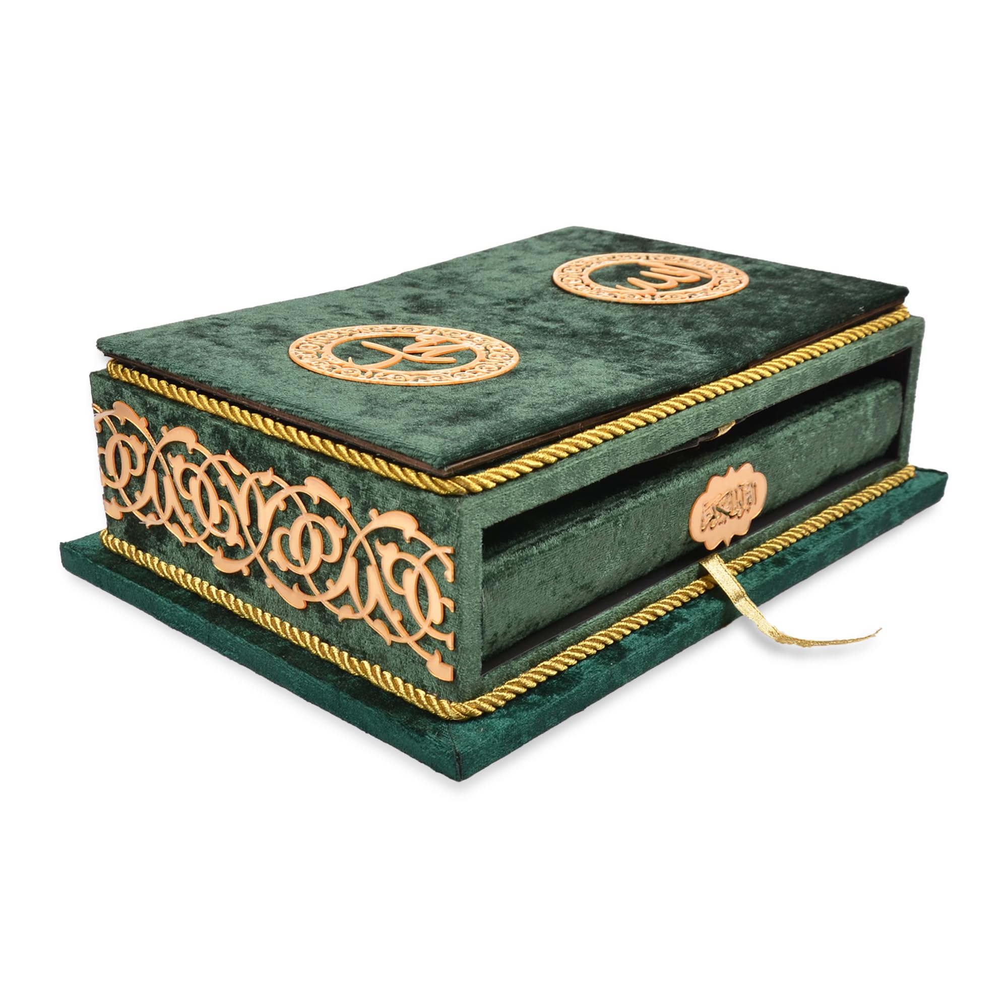 Libro del Corano con supporto in legno Rahle - Set regalo islamico con copertina rigida verde per Eid, Ramadan, uomini e donne musulmani