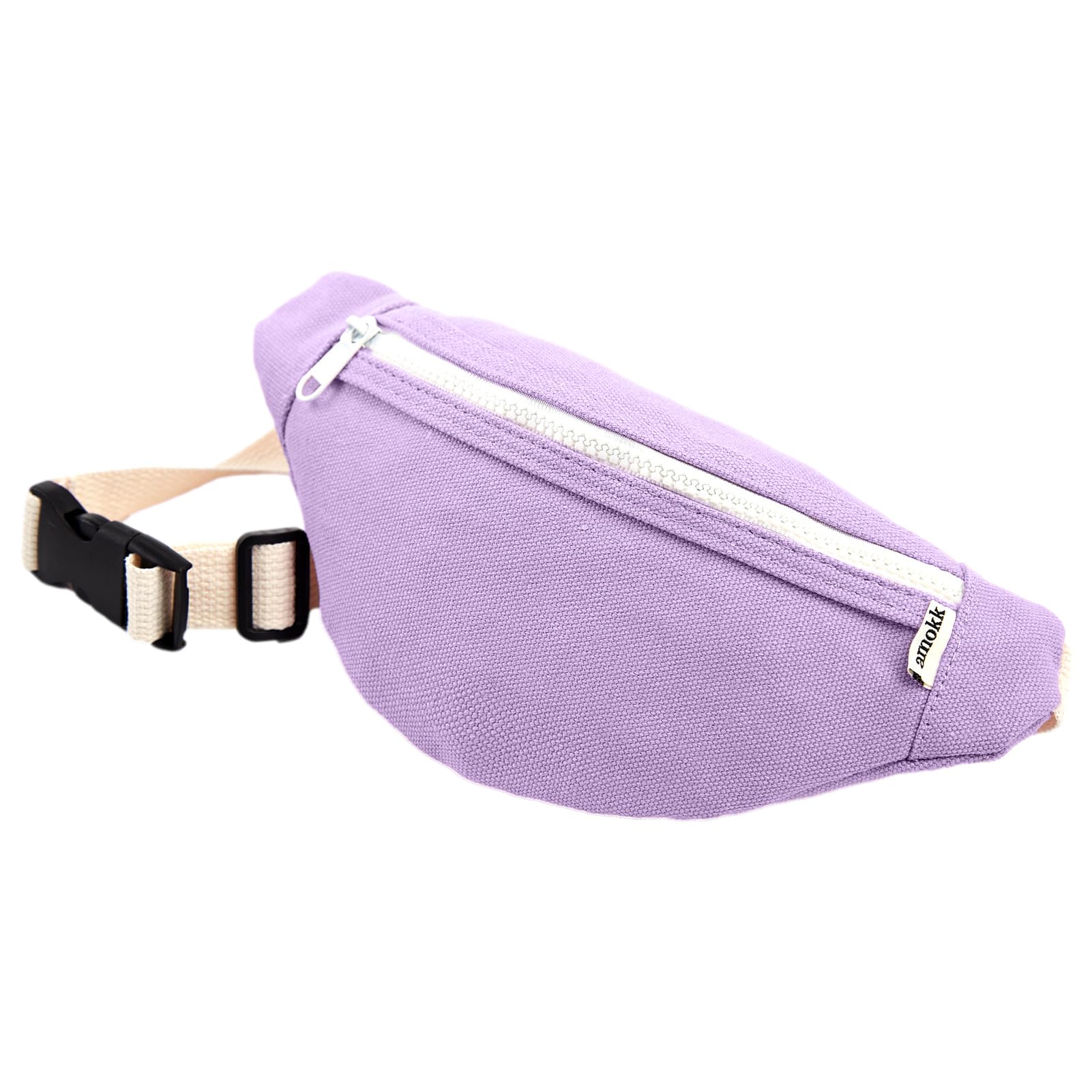 amokk Canvas Fanny Pack for Kids Crossbody Waist Bag for Unisex Toddler Boys Girls (Purple)