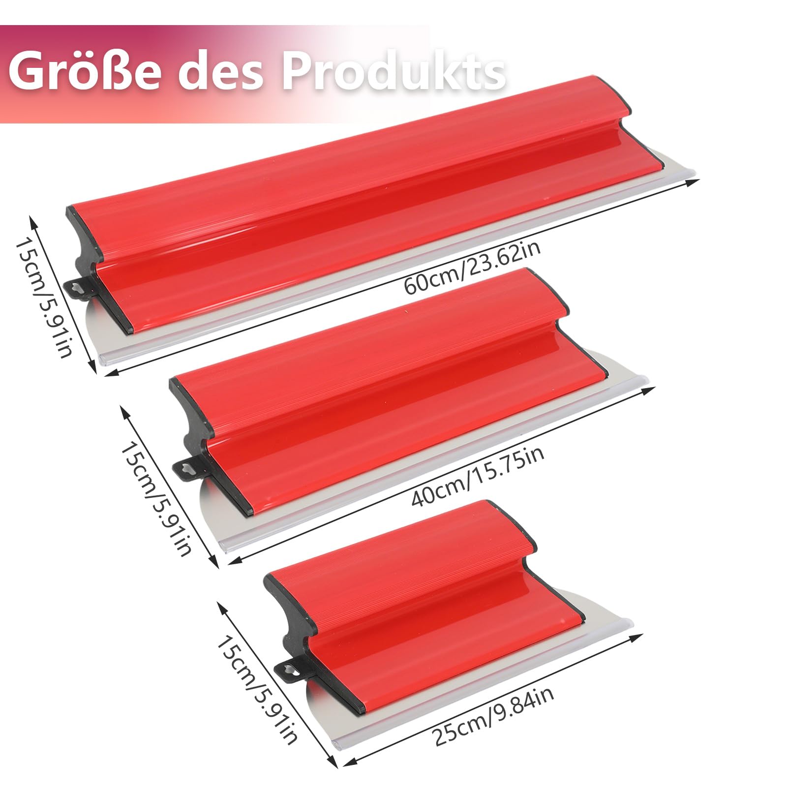 Set di spatole per superfici con 3 lame in acciaio inox (25 cm + 40 cm + 60 cm), set di spatole con manico a Z, spatola grande per grandi aree di lavoro, decorazione da parete