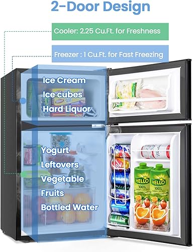 Miniatura 2 de NAFORT Mini refrigerador con congelador de 3.2 pies cúbicos, refrigerador con congelador de 2 puertas con puerta reversible, estantes y cajones de