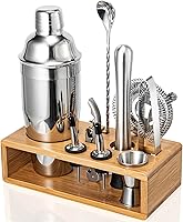 Semderm 10-Piece Cocktail Shaker Set - 18/8 Stainless Steel Bartender Kit with Bamboo Stand, Rust-Proof, Dishwasher Safe, Ideal Gift for Men & Dad
