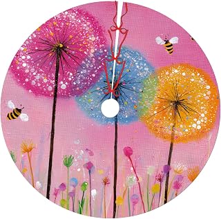Christmas Tree Skirt 36 Inches Winter Soft Xmas Tree Cover Mat | Xmas Tree Skirts Decorations for Party Holiday Indoor Outdoor Home Decor(Colorful Dandelions Bee)