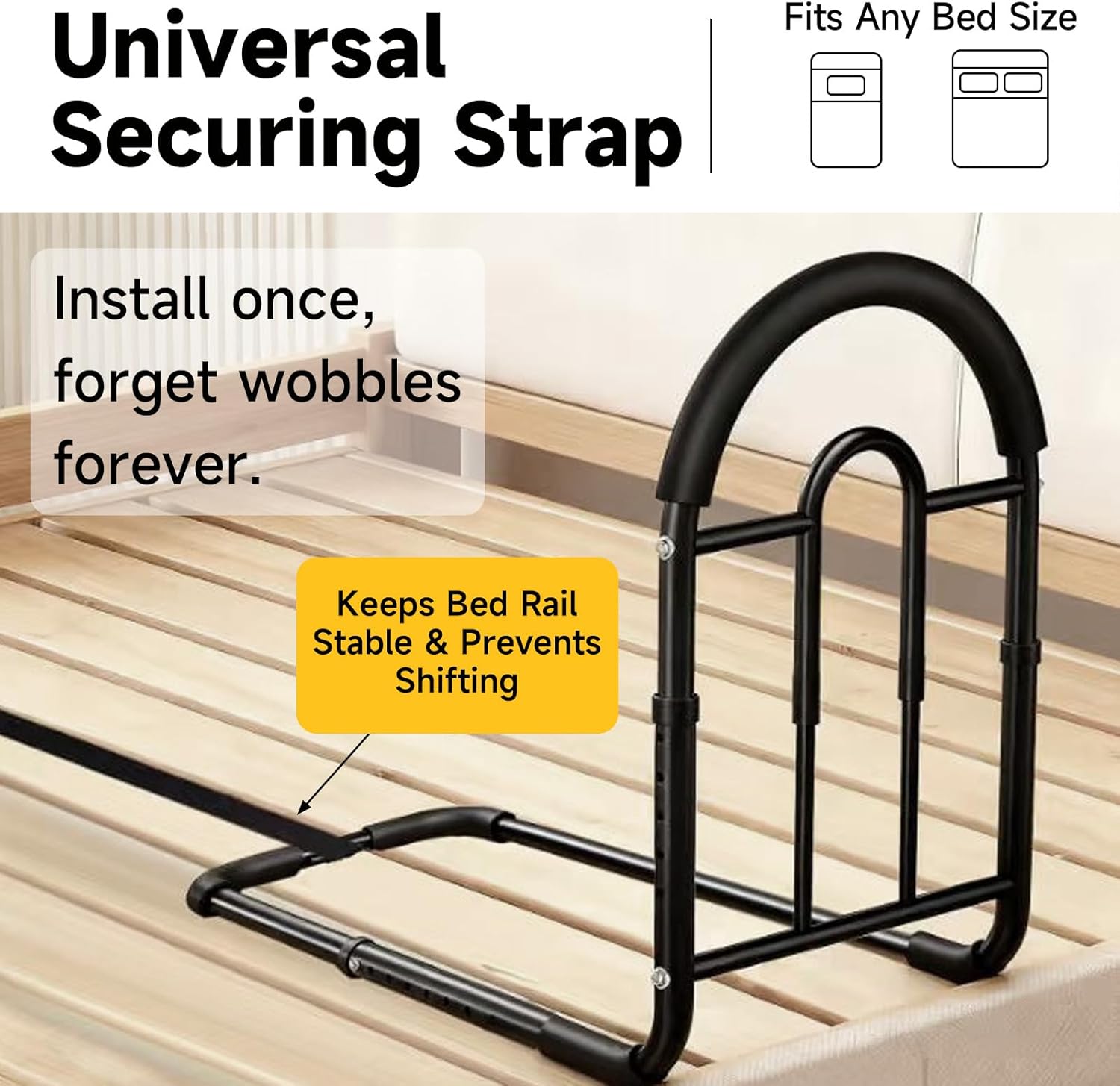 Bed Rails for Elderly Adults Safety - Adjustable Bed Assist Rail with Non-Slip Handle & Storage Pocket, 350LBS, Tool-Free, ASTM Compliant, Bed Cane for Seniors Fits King/Queen/Full/Twin Beds