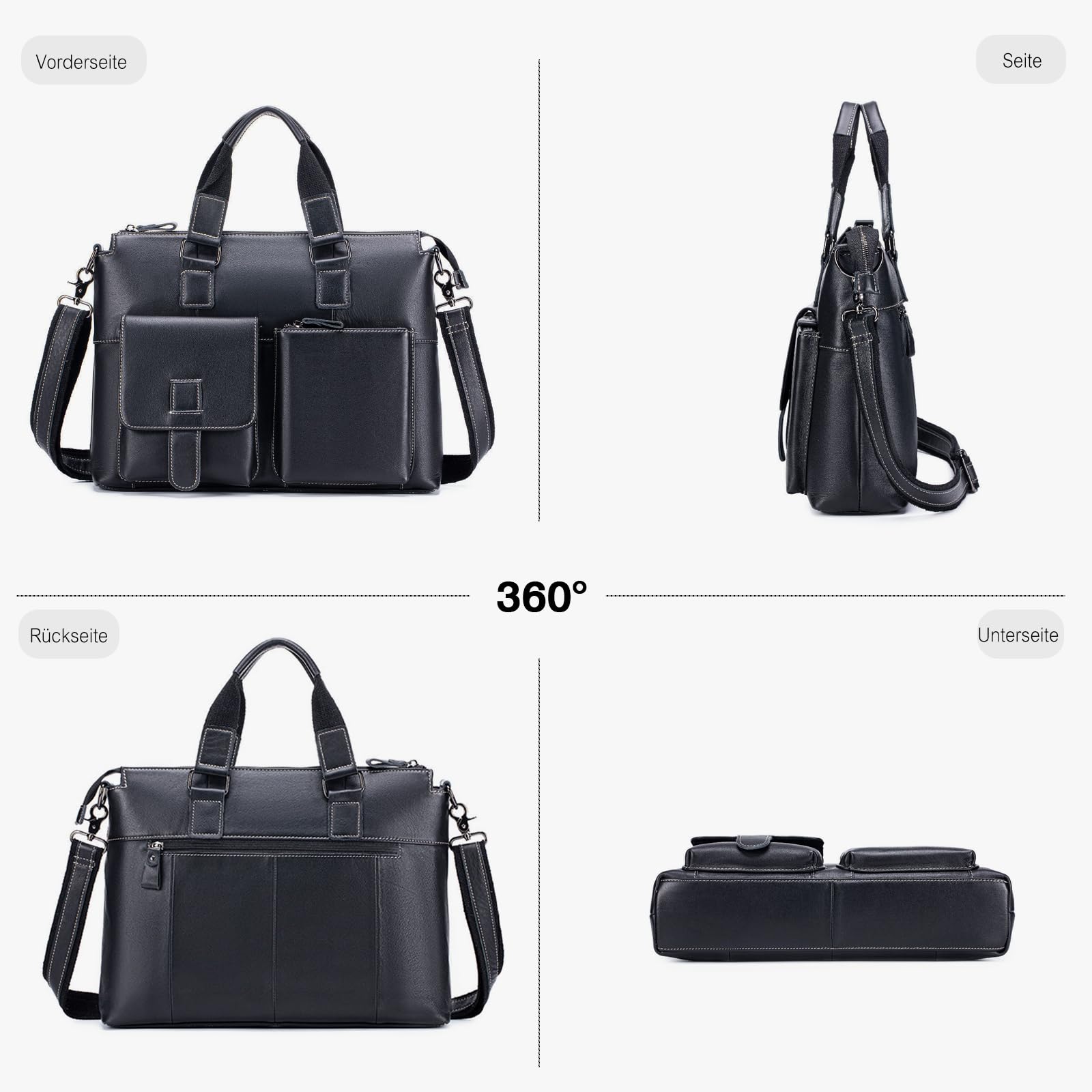 FANDARE Leder Aktentasche Herren Gelegenheitsgeschäft Dokumententasche Geschäftstasche Messenger Handtasche Mappe Aktenkoffer Umhängetasche für 14 Zoll Laptoptasche Henkeltasche für Arbeit Reisen