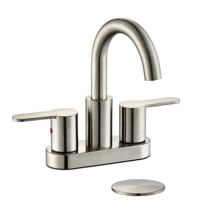 TimeArrow TAF067E-BN Two Handle Centerset Bathroom Sink Faucet with Drain Assembly, Brushed Nickel