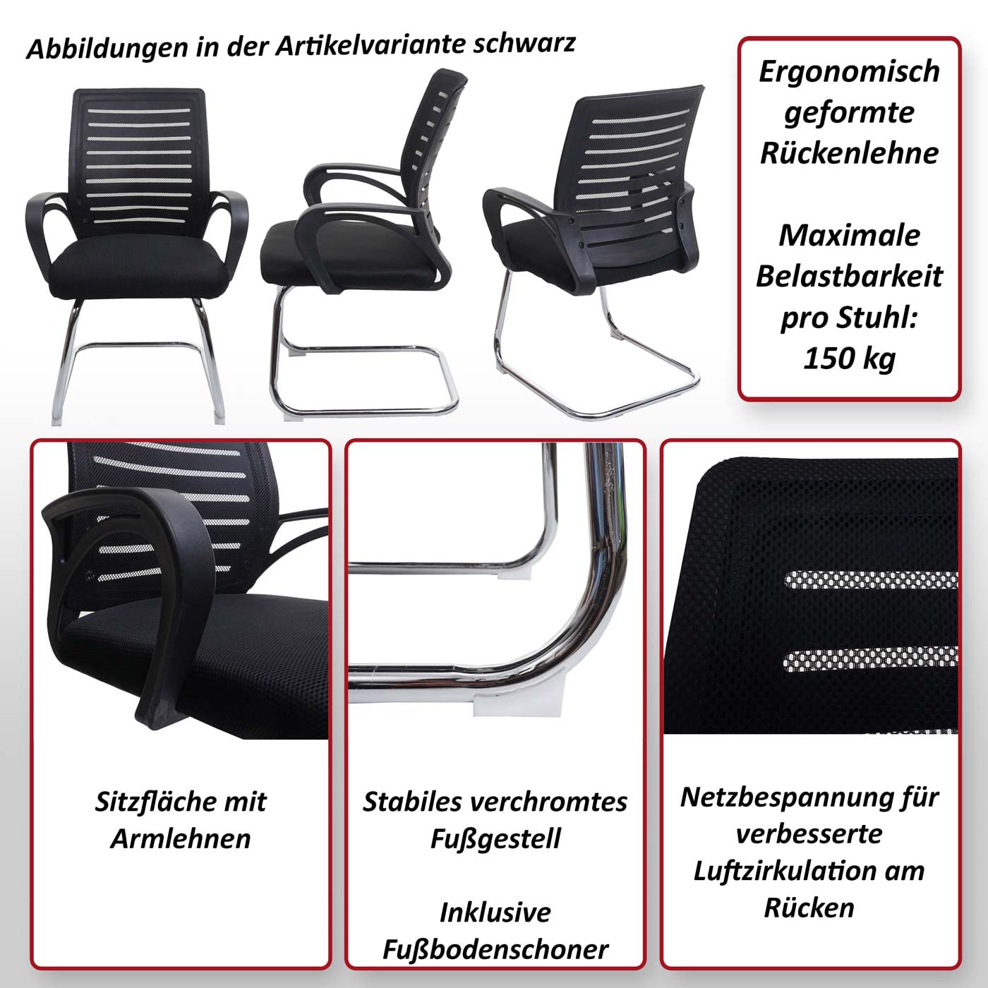 Mendler 2er-Set Konferenzstuhl HWC-K51, Besucherstuhl Freischwinger, 150kg belastbar Stoff/Textil - grün