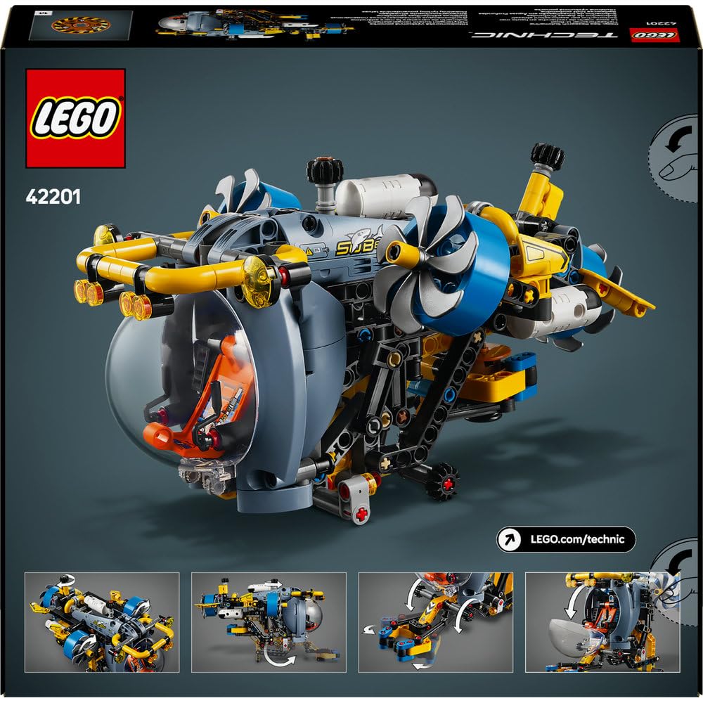 LEGO Technic Badawcza Łódź Podwodna, Konstrukcyjna Zabawka dla Dziecka do Zbudowania, Model Pojazdu z Otwieranym Kokpitem, Kreatywny Prezent dla 9-latka, dla Chłopca i Dziewczynki, Fana Nauki, 42201