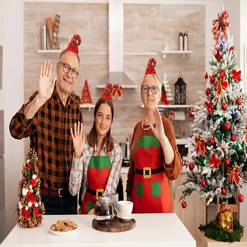 Miniatura 7 de Toulite Juego de 24 delantales de elfo de Navidad con diademas, disfraces de fiesta de Navidad, delantales a granel para adultos y niños para hornear