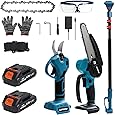 T TOVIA Cordless Electric Pruner Kit, 1.6 Inch Pruning Shears and 5 Inch Handheld Electric Chain Saw with 75 Inch Foldable Extension Pole, 2 Pack 25V Lithium Batteries, SK5 Blades