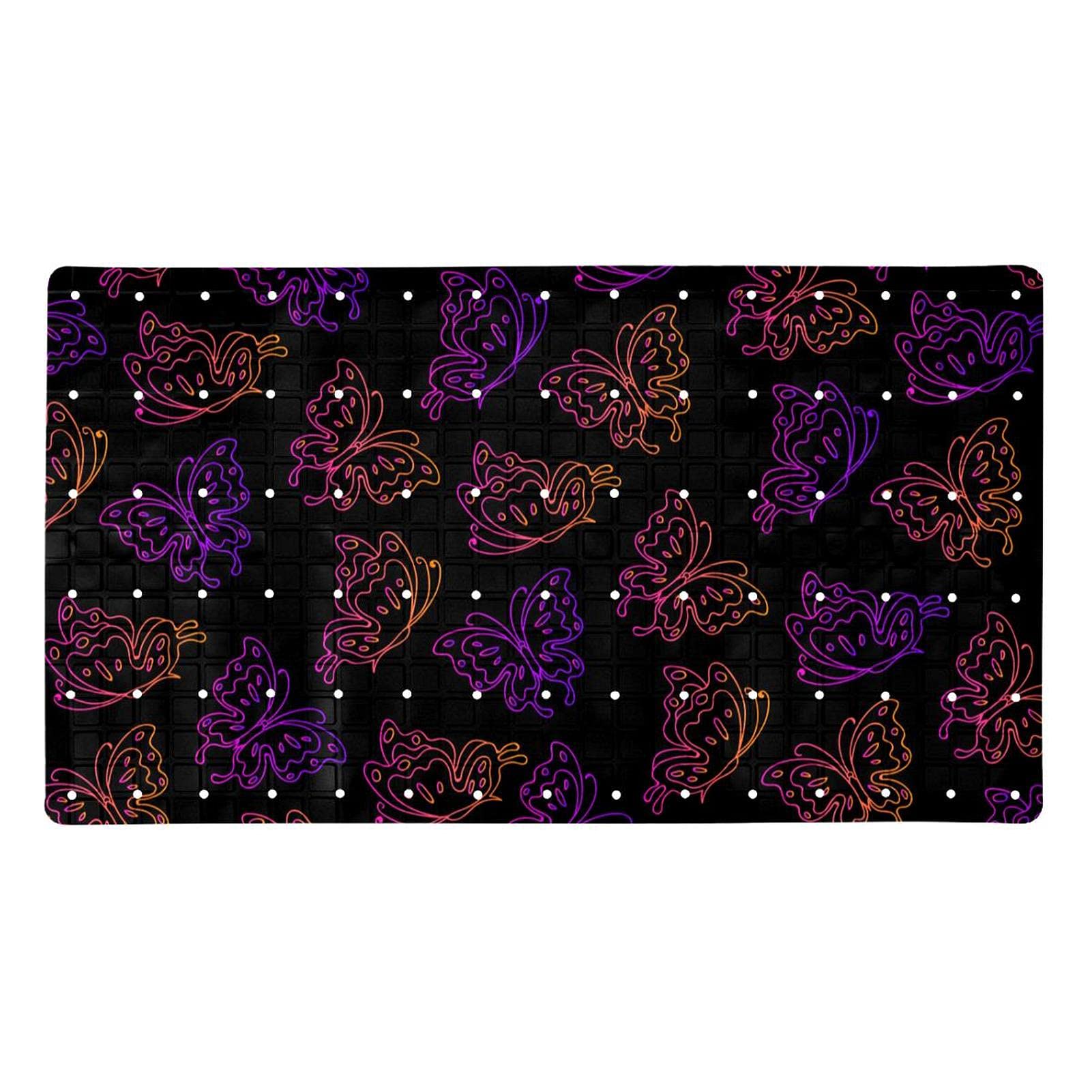 Tapis de bain en PVC noir 40x70 cm avec ventouses et motif papillon