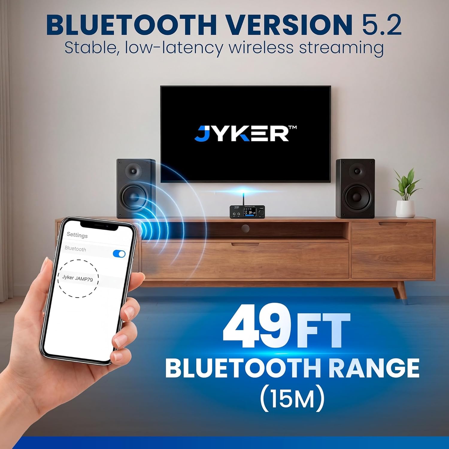 Jyker Hi-Fi DAC Bluetooth 5.2 Stereo Amplifier 400W 2.1 Channel, Class D TPA3116 Audio Receiver with Subwoofer Out, Opt/USB/RCA/MIC Inputs, Bass Treble Echo Control, Colored LCD Display – JAMP79