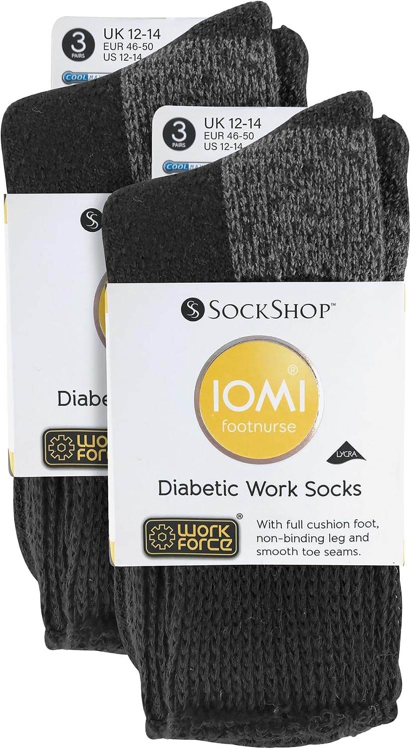 IOMI 6 Pack Non Binding Work Socks Extra Wide Loose Fit Diabetic Socks