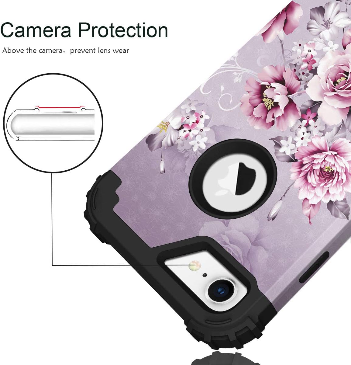 Hocase iPhone 8 Case iPhone 7 Case, Shockproof Protection Heavy Duty Hard Plastic+Silicone Rubber Bumper Full Body Protective Case for iPhone 8, iPhone 7 (4.7-Inch Display) - Light Purple Flowers