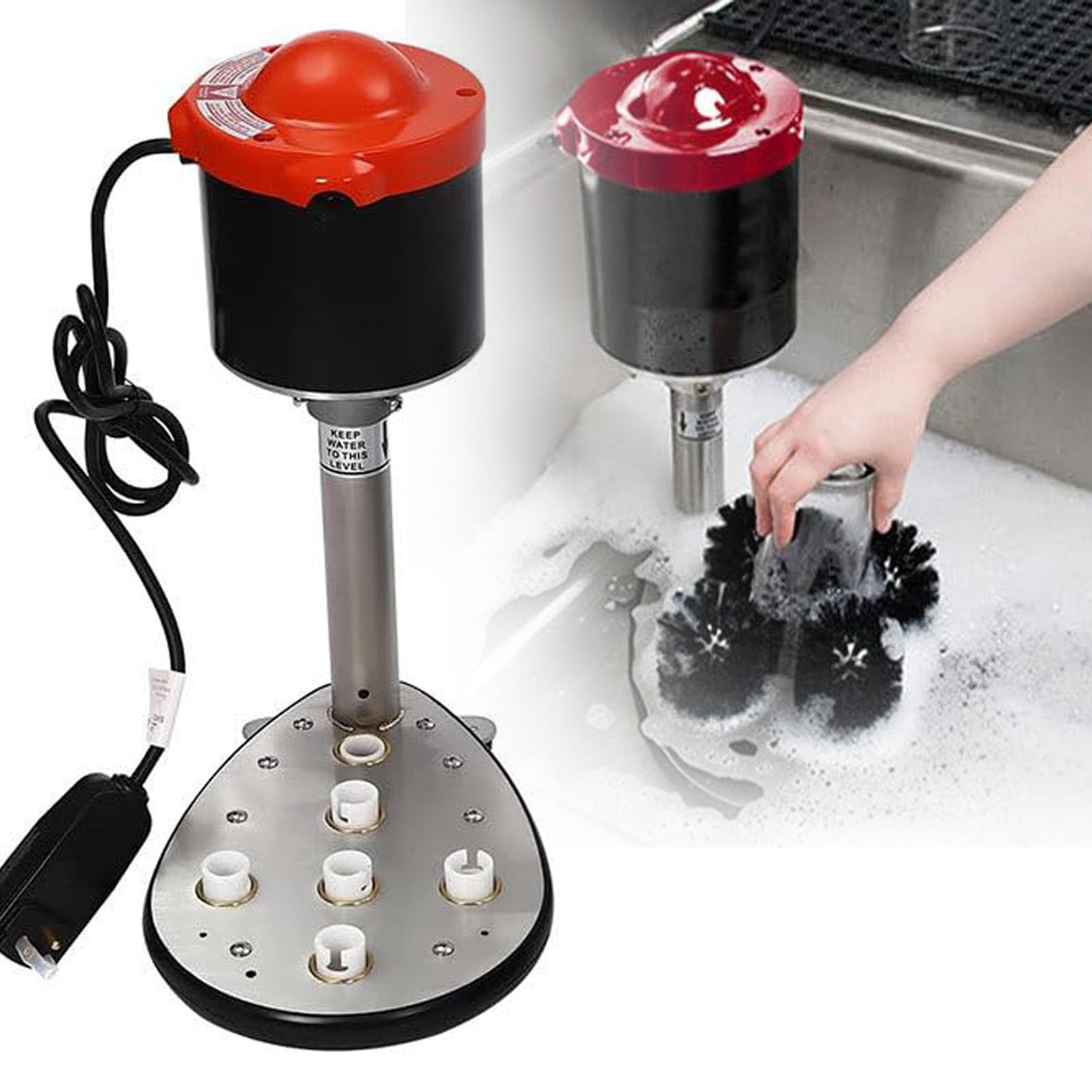 Lavavasos automático Restaurantware Clean Professional Lavavasos eléctrico de 5 cepillos 1 Lavavasos de Alta Resistencia para Bar - Vertical para Bar o Cocina
