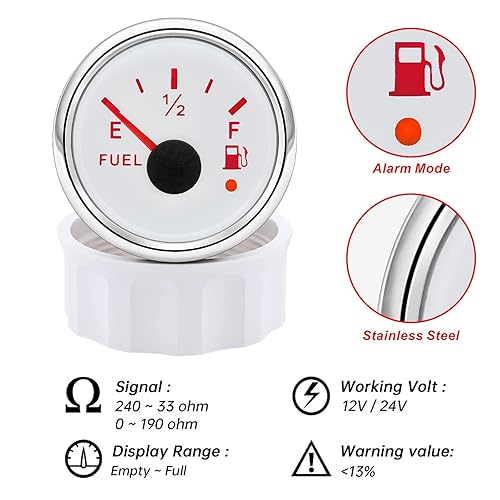 Miniatura 5 de Unidad de envío de combustible y kit de medidor 240-33ohm 10" Conjunto de remitente de nivel de combustible de agua para barco marino (blanco)