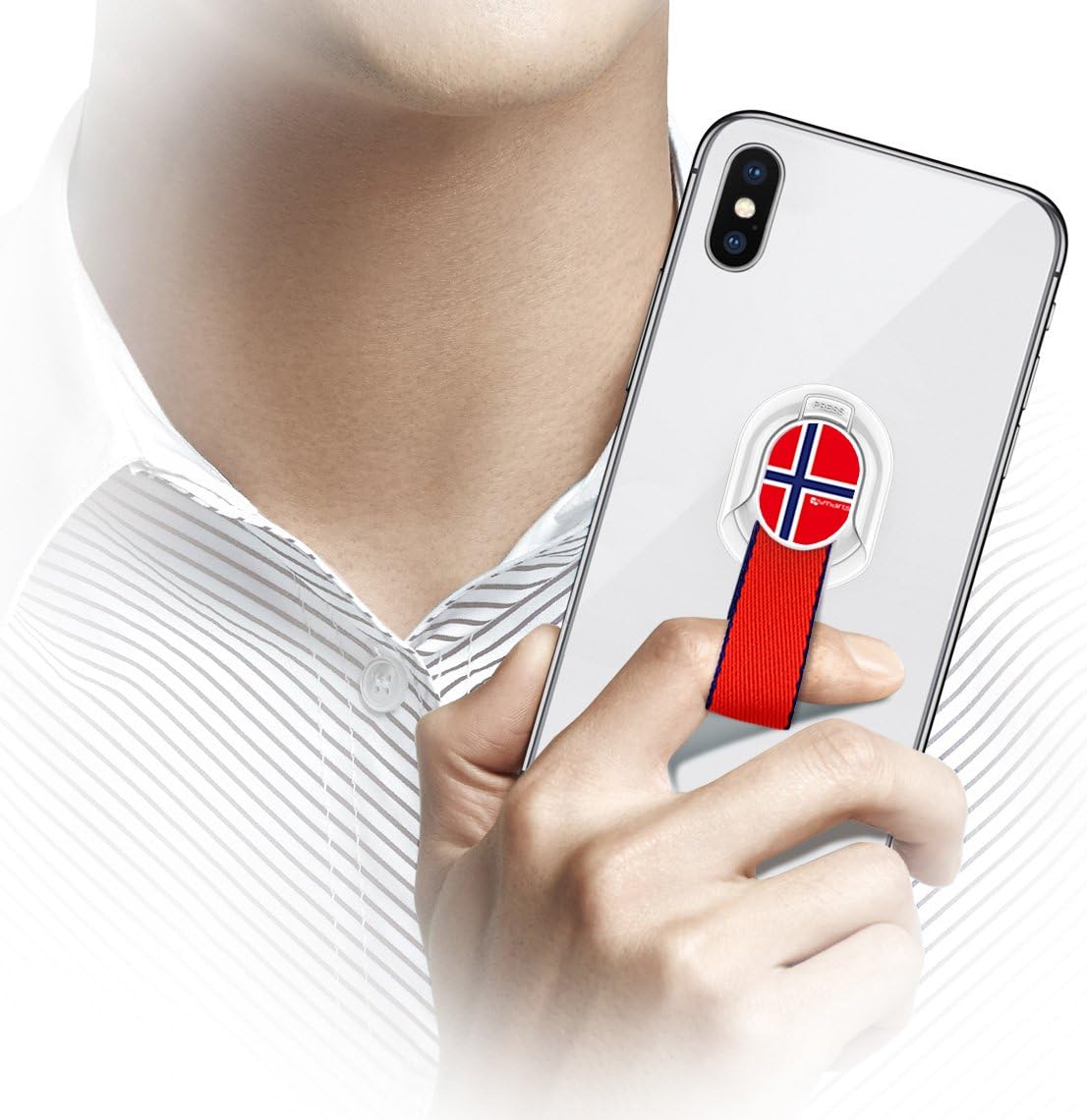 Cell Phone Finger Strap,Universal Loop Grip for Smart Phones,Support Magnetic Car Mount and Wireless Charging(Norway Flag)