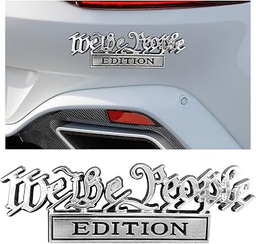 Ziciner We The People Edition Emblem, 3D Metal Raised Car Fender Badge Decal with Strong Adhesive, Universal Combat Veteran Letters Sticker Replacement for Car Silver&Black
