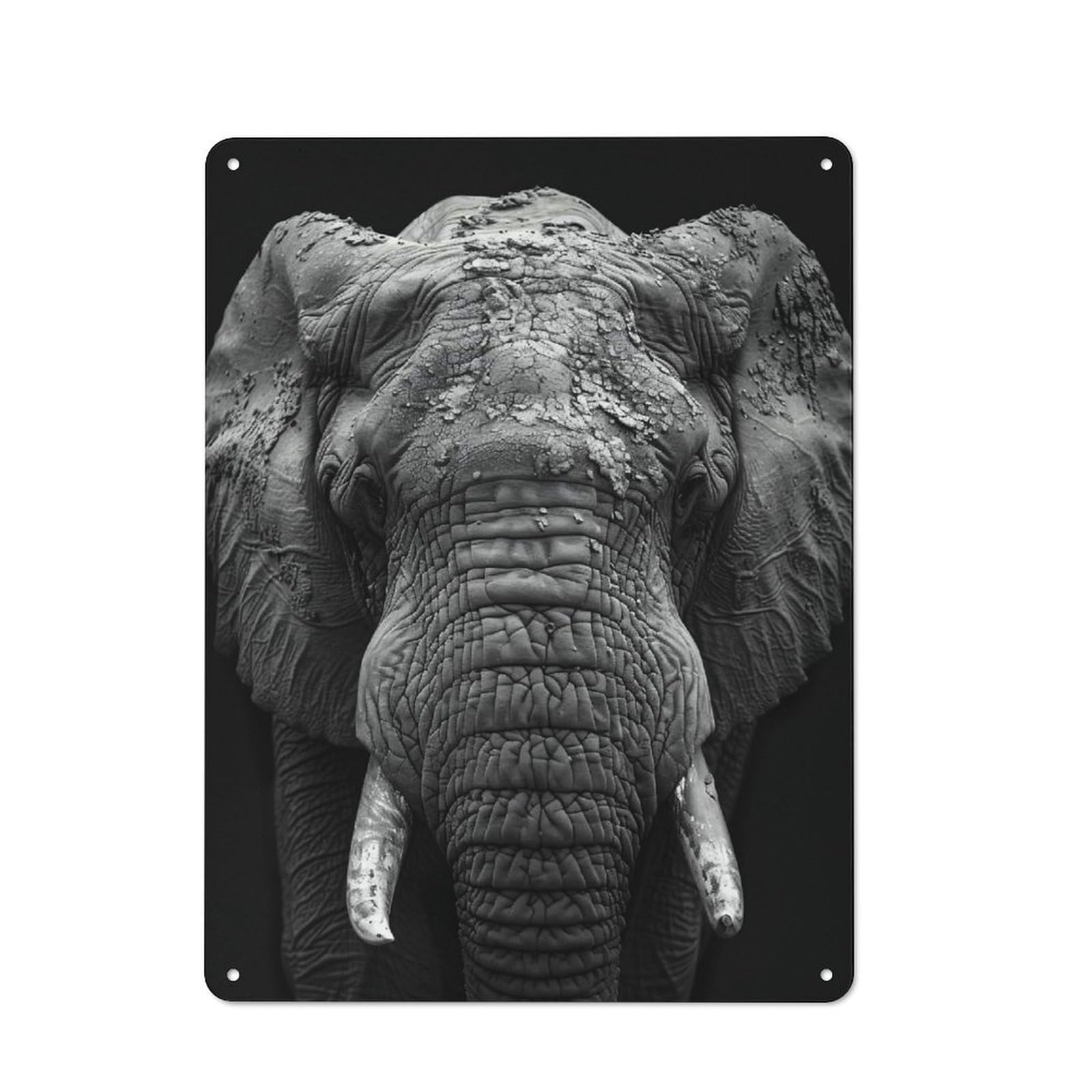 Junmoney Style-17 Vintage Tin Sign 40X30cm With Monochrome Elephant Portrait For Living Room Or Hallway, For Vintage Wall Decor Fans, For Metal Sign Collectors