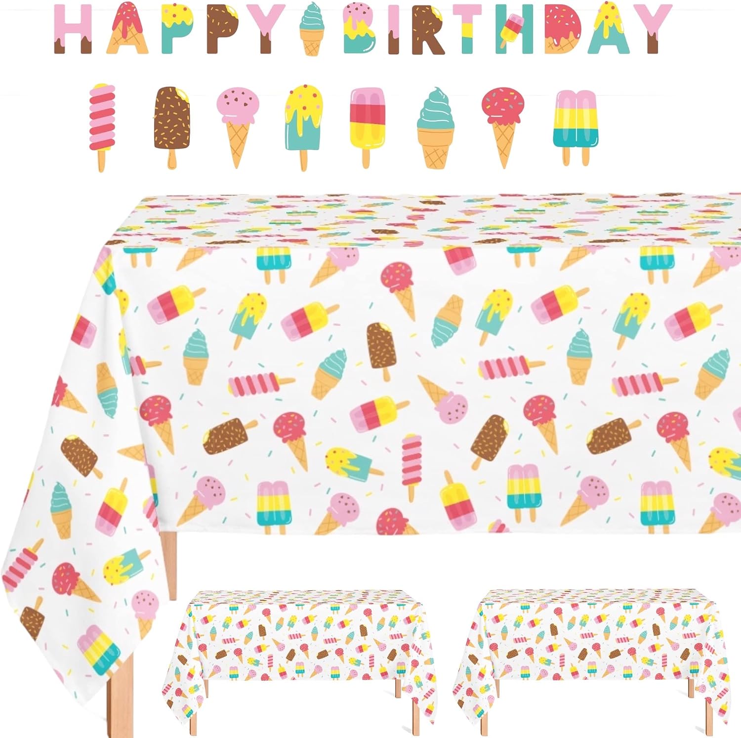 Oojami Sweet Delights Ice Cream Popsicle Extravaganza - Fun Multi Color Party Tablecovers Bundle Pack - Pack of 3 - Perfect for Birthday Party, Summer Picnics, Beach Party & Baby Shower