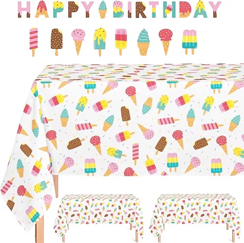 Oojami Sweet Delights Extravaganza - Paquete de 3 manteles de helado multicolor para fiestas, perfectos para fiestas de cumpleaños, picnics de