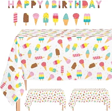 Oojami Sweet Delights Ice Cream Popsicle Extravaganza - Fun Multi Color Party Tablecovers Bundle Pack - Pack of 3 - Perfect for Birthday Party, Summer Picnics, Beach Party & Baby Shower