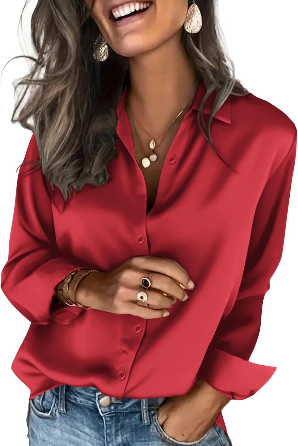 Zeagoo Satin Blouses for Women Silk Button Down Shirts Long Sleeve Business Casual Tops