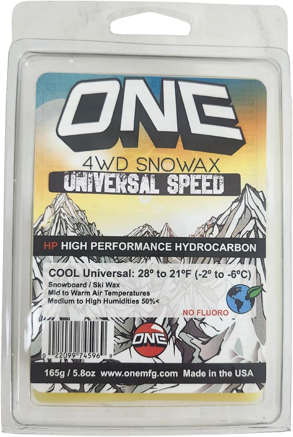 ONEBALL One Mfg 4WD Snowboard & Ski Wax, 165g Bar, Universal Wax for Cool Snow, 28ºF to 21ºF (-2ºC to -6ºC), Tropical Scent, No Fluoro
