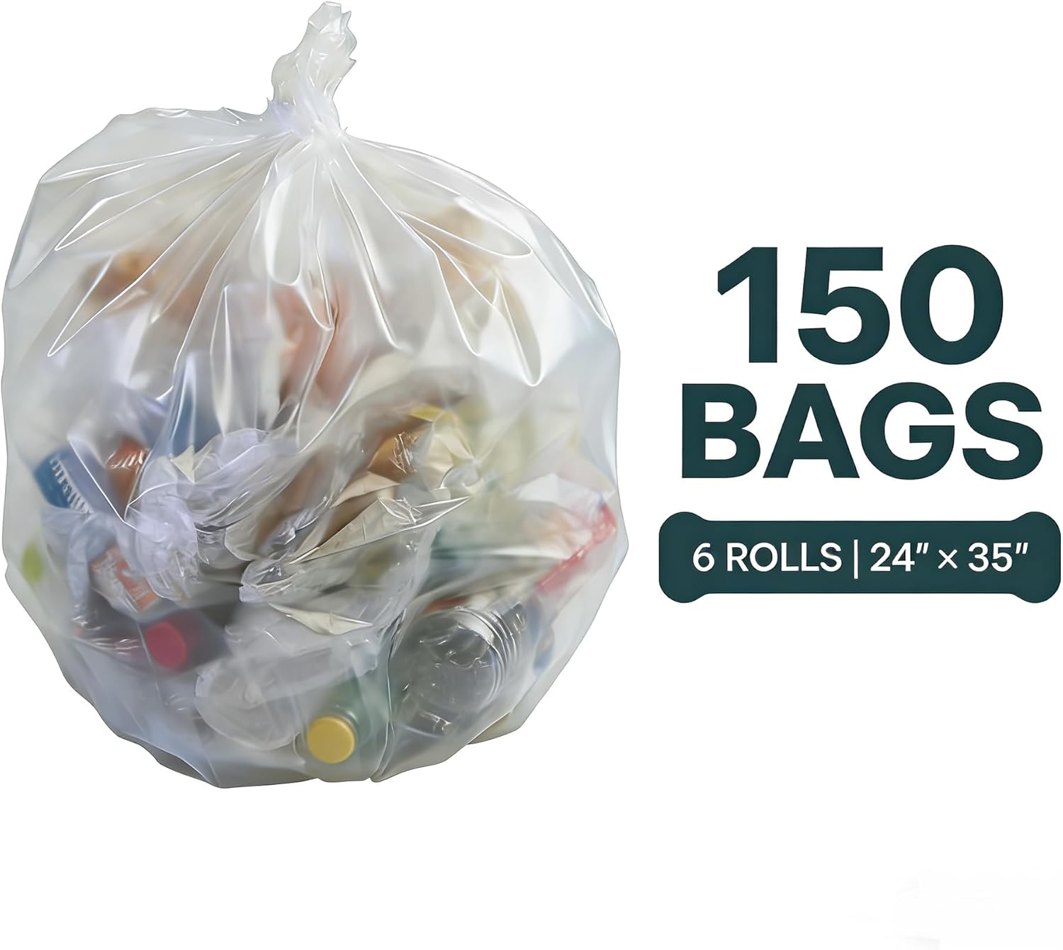 Xyskin 13 Gallon Clear Garbage Bags, Tall Kitchen Can Liners, 6 Rolls Office Trash Bags, 150 Counts