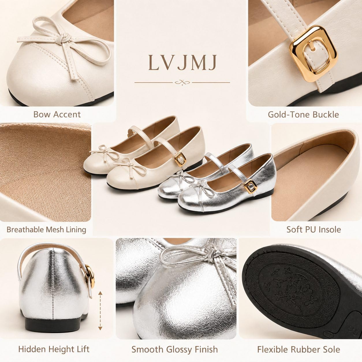 LVJMJ Mary Jane - Ballerine da donna con punta tonda in vernice in