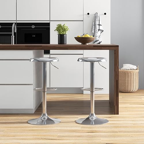 Miniatura 47 de Brage Living Taburete de bar ajustable, taburete de bar giratorio redondo de metal con elevador de aire, silla de bar de altura de mostrador sin