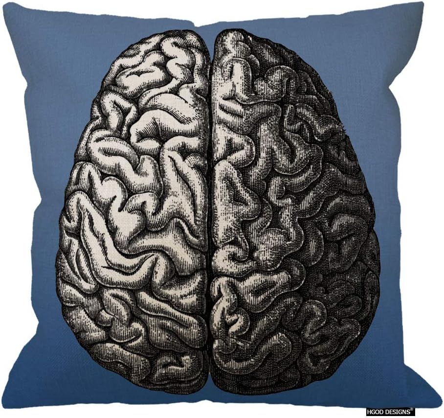 HGOD DESIGNS Vintage Brain Drawing Pillow Case 18" X 18" Inch Dark Blue for Room Sofa Cotton Linen Pillow Cover