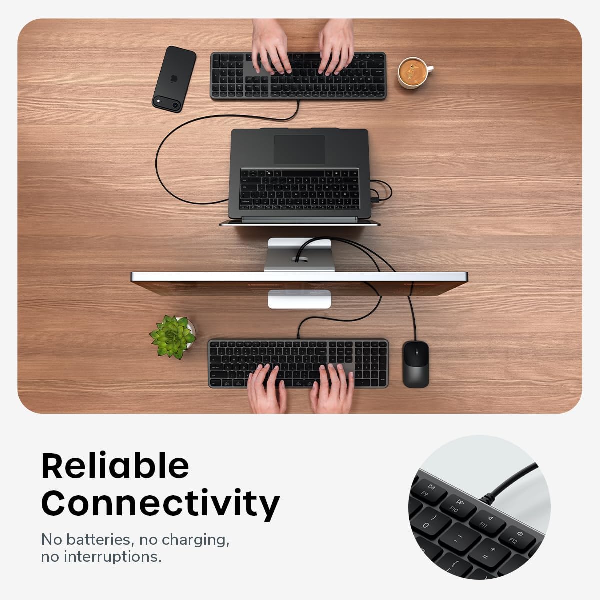 Satechi Slim LX3 Wired Keyboard, Full-Size Design with Cross-Platform OS Switching, USB-C or USB-A Connectivity, Designed for Mac and PC Setups, Space Black