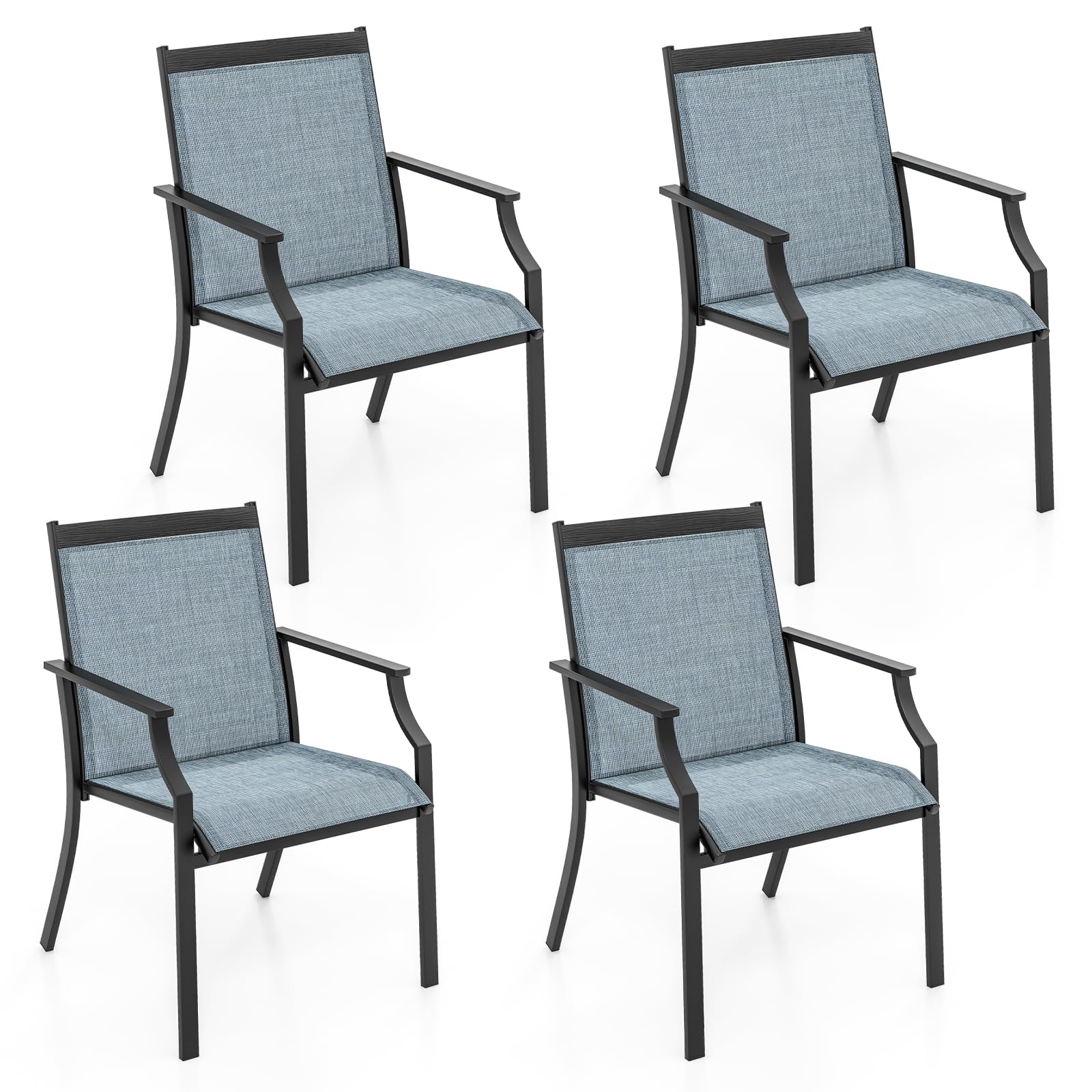 Tangkula Patio Dining Chairs Set of 4, Large Outdoor Chairs with Breathable Seat & Metal Frame, Ergonomic Back & Armrests, High Backrest Armchairs for