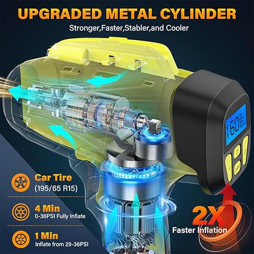 Miniatura 2 de Compresor de aire inalámbrico para inflador de neumáticos, bomba de aire portátil, inflador de neumáticos más rápido con batería recargable de 20 V,