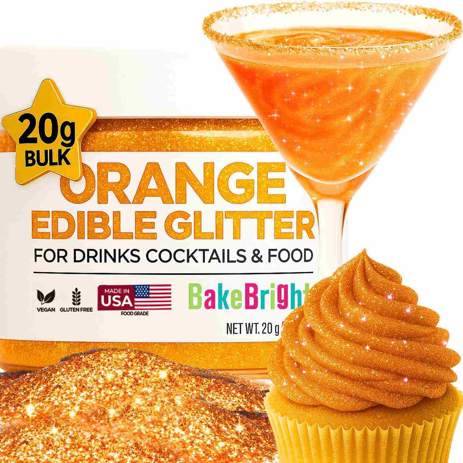 Bulk 20g Orange Halloween Edible Glitter for Drinks | Premium Sky Blue Edible Glitter for Cakes Drink - Shimmer Glitters Cake Decorations for Strawberries Cocktail Shimmering