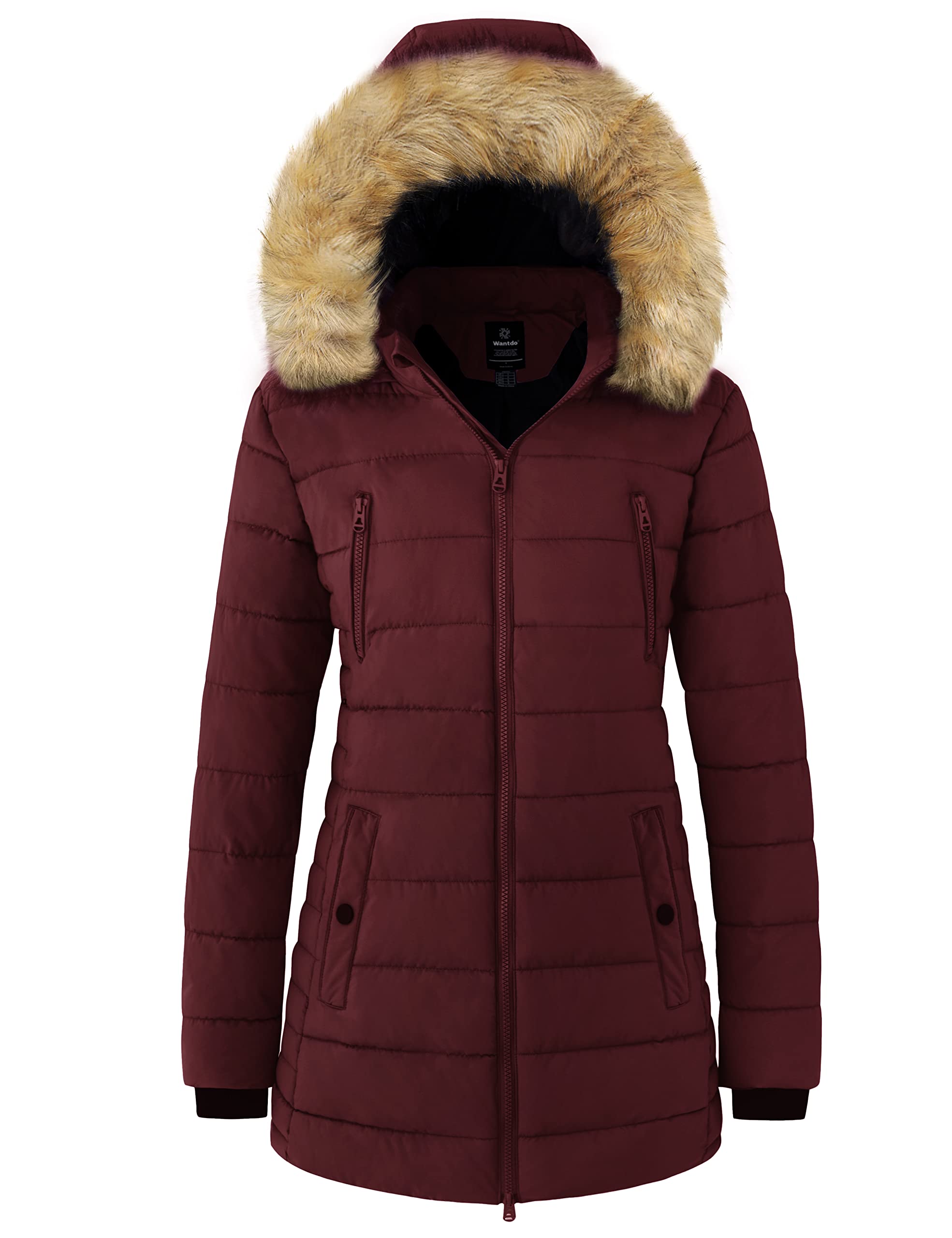 Wantdo Cappotto Caldo Invernale Giacca Media Lunga Antivento Parka con Cappuccio Staccabile in Pelliccia Giubbotto Slim Fit Idrorepellente Donna