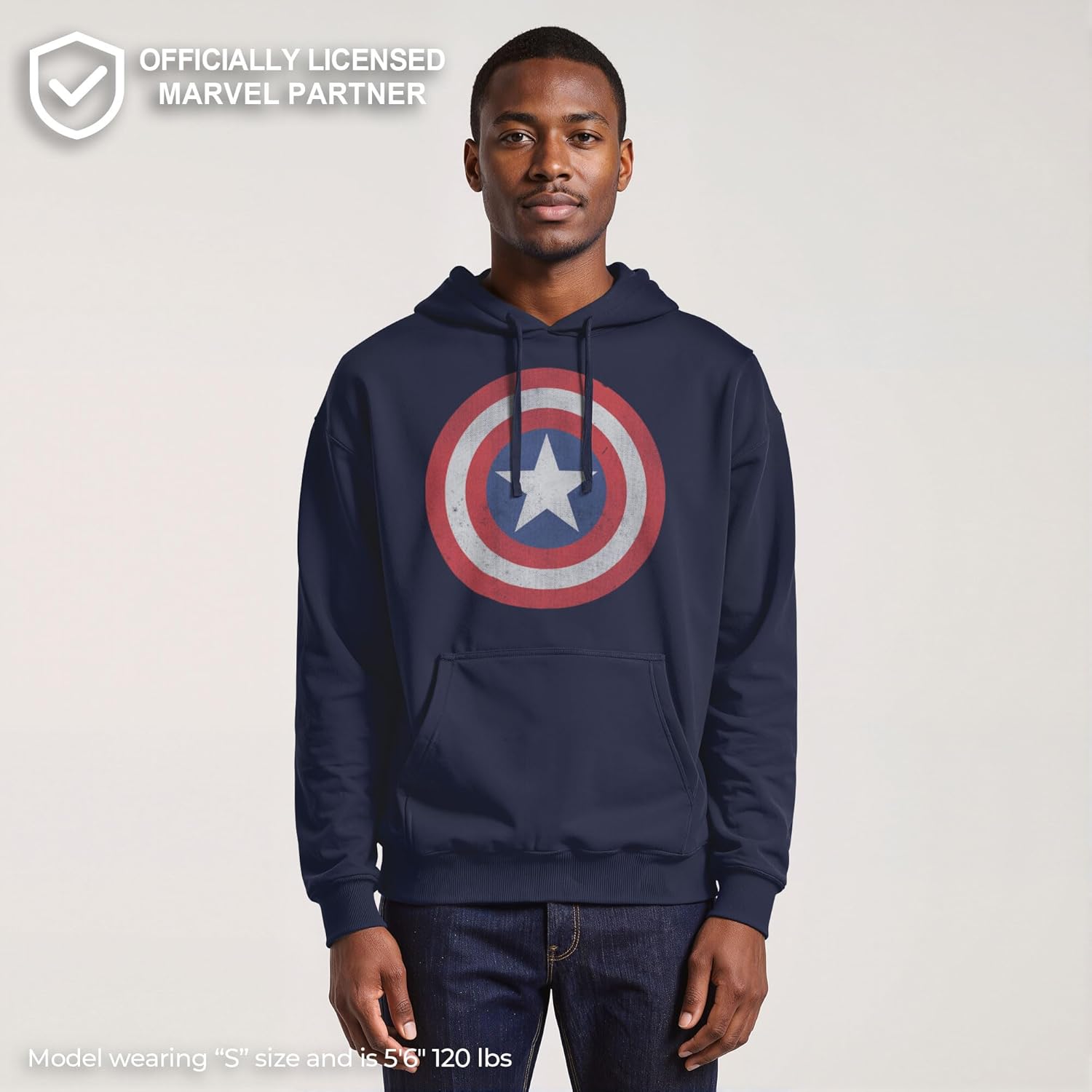Marvel Men's Captain America Classic Shield Pull Over Hoodie, Gift For Fan