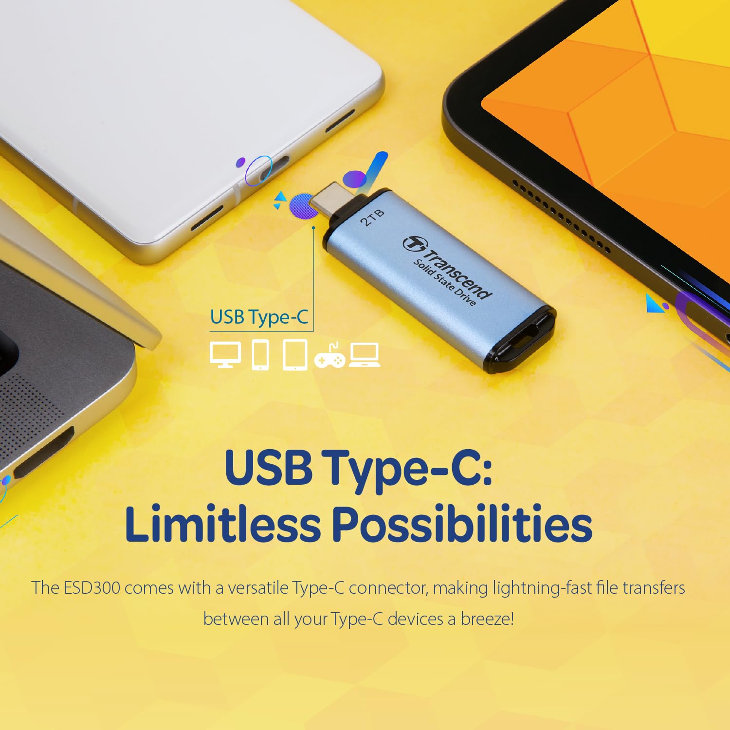 Transcend ESD300 512GB External SSD, Up to 1,050MB/s, Type C USB Drive for iPhone17,16,15, iPad&Mac/Pixel10/Tesla/Steam Deck/ROG Ally/MSI Claw/Android/PS5, Smart TV, USB 3.2 Gen2 Portable SSD- Pink