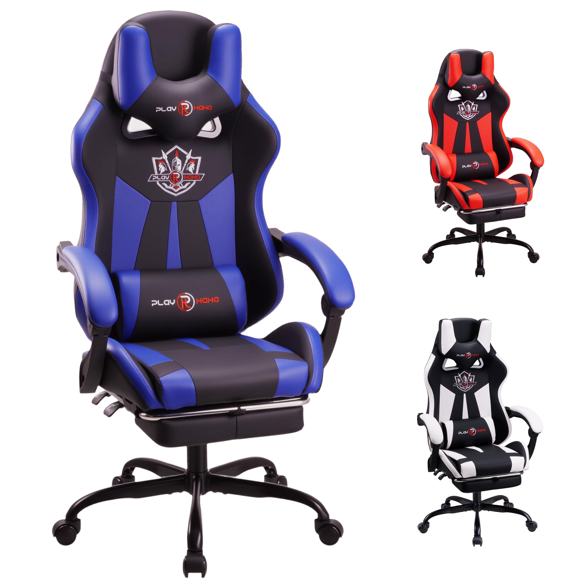 Play haha.Ergonomic reclining seat with footrest adjustable headrest and lumbar cushion high back support padded armrests PU leather finish for gaming home or office use